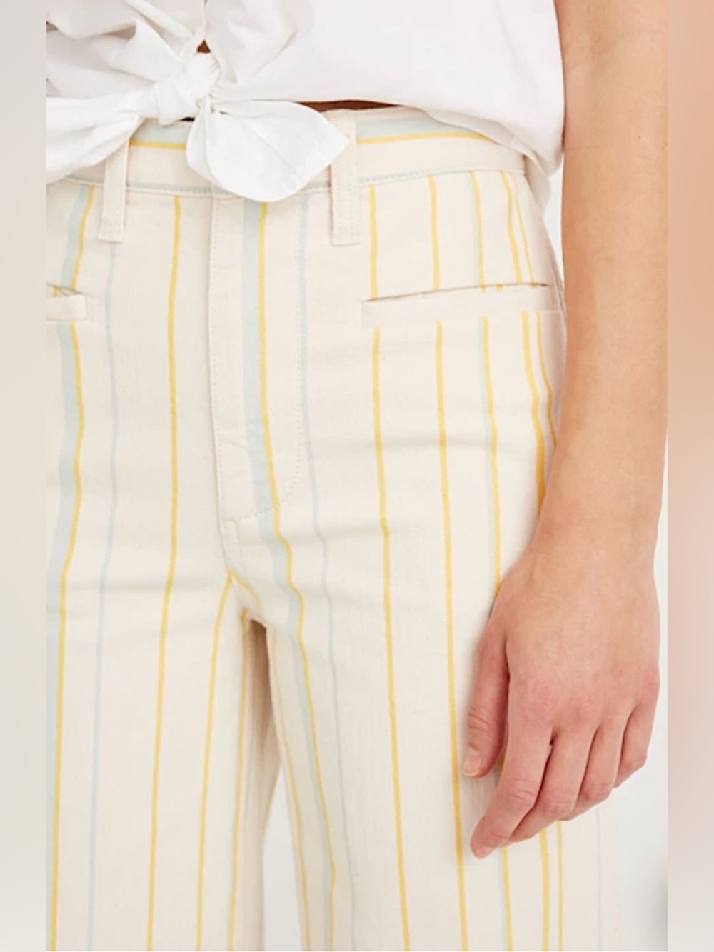 Madewell Emmett Striped Wide-Leg Crop Pants K9884 Cream Yellow Blue (28) - Picture 7 of 17